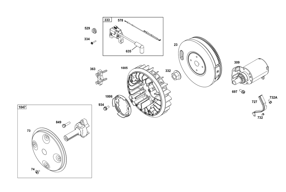 Flywheel, Ignition, And Starter Group Diagram and Parts List for 356447-0639-G1 200000 - 399999 Briggs and Stratton Engine
